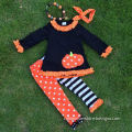 Fall clothes girls Halloween clothes girls black top sets kids pumpkin long sleeve sets with necklace and headband